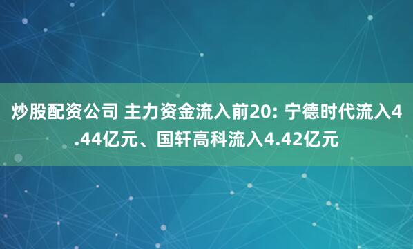 炒股配资公司 主力资金流入前20: 宁德时代流入4.44亿元、国轩高科流入4.42亿元